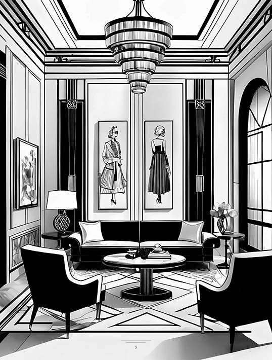 Inspiration architecturale et intégration décorative Intérieur architectural élégant inspiré de l’Art déco illustrant l’intégration décorative des surfaces céramiques