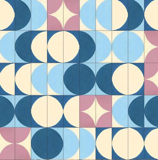 Carreaux de ciment à motifs géométriques incrustés aux teintes bleues et rosées illustrant la richesse graphique décorative