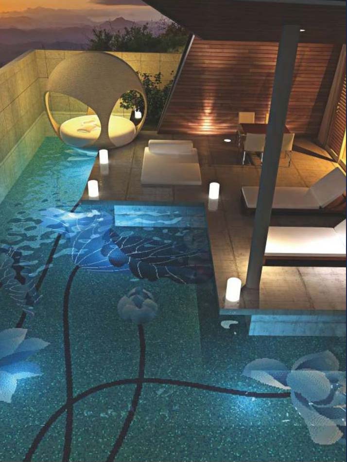 Mosaïque sur mesure pour piscine et espace bien-être Mosaïque artistique immergée dans une piscine contemporaine créant une ambiance bien-être et un décor personnalisé haut de gamme